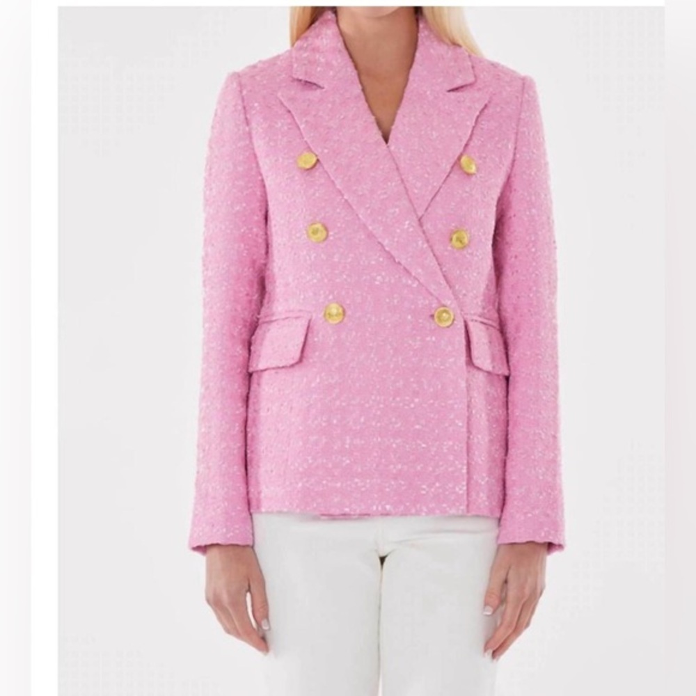Dolce Cabo Pink Tweed gold baroque style buttons Double Breasted Blazer size M